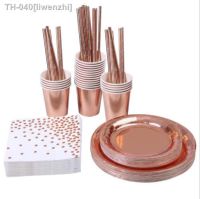 ∈ Gilding Rose Gold Tableware Paper Cup Knife And Fork Spoon The Paper Tray Straw Party Party Articles Decoration Suit