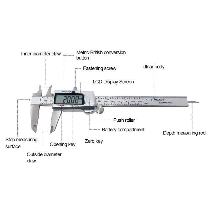 150mm-6-สแตนเลสเวอร์เนียคาลิปเปอร์0-01mm-อิเล็กทรอนิกส์ดิจิตอล-caliper-messschieber-paquimetro-เครื่องมือวัด