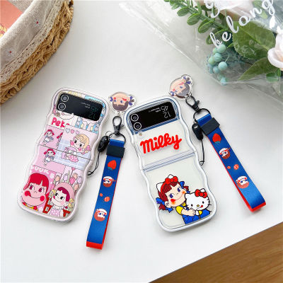 เคสโทรศัพท์มีลายเด็กผู้หญิงน่ารักสำหรับ Samsung Galaxy พร้อมฝาพับ5 4 3พร้อม Flip4 Flip5 Flip3ฝาปิด5ก. มีสายคล้องมือเคสน่ารัก