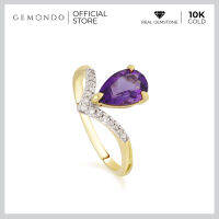 Gemondo แหวนทองคำแท้ (10K) ประดับแอเมทิสต์(Amethyst) เจียระไนพิเศษลายดอกลิลลี่ เป็นแหวนหมั้น แหวนแต่งงาน แหวนแฟชั่น