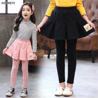 AISAMEFE 3-10Y วัยรุ่นหญิงกระโปรงจีบ Legging เด็กใหม่กระโปรงเอวสูงสไตล์เกาหลี Tutu กางเกง Slim กางเกงยืดผ้าฝ้ายฤดูใบไม้ผลิเสื้อผ้าเด็ก