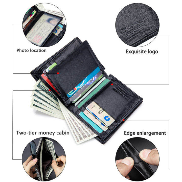 top-bullcaptain-casual-business-card-holder-rfid-anti-theft-brush-wallet-men