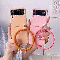 Rubber Bracelet Phone Case For Samsung Galaxy Z Flip3 Hard PC Cover For Z Flip 3 5G Macaron Plain Color Shell Hand Ring