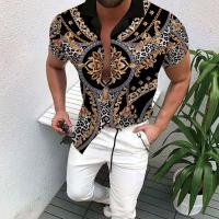 Mens Short Sleeve Shirts Grid Shirts Single breasted Slim-fit Leopard grain Cotton Hip-hop Casual Formal Clothes Hawaii Shirts