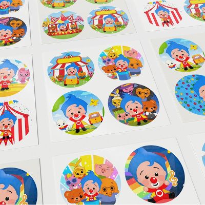 hot！【DT】►❈  Cartoon Plim Clown Theme Round Stickers Labels Kids Birthday Decorations Cookie Gifts Supplies