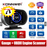 KONNWEI KW206 OBD2บนบอร์ด HUD การบริโภคน้ำมันเชื้อเพลิงดิจิตอลอุณหภูมิของน้ำจอแสดงผลมาตรวัด ODB 2สแกนเนอร์อ่านสะอาด Creader DTCs เบรกทดสอบเครื่องมือสแกนสำหรับทุกดีเซล/ก๊าซรถยนต์สากล