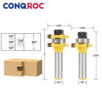 2 Pieces 12" 12.7mm Shank Tongue and Groove Router Bits Set 3 Cutting Edges Wood Milling Cutters Tenon Jointer Kit