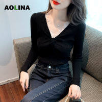 AOLINA เสื้อสเวตเตอร์คาร์ดิแกนคอวีสำหรับฤดูใบไม้ร่วงและฤดูหนาว