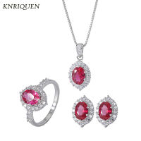 Charms 925 Sterling Silver Created Ruby Stone High Carbon Diamonds Necklace Earrings Ring Wedding Fine Jewelry Sets for Women