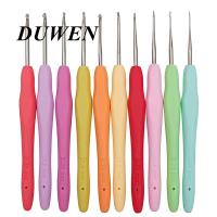 DUWEN 5Pcs เข็มควักชุดด้ามจับยางอลูมิเนียมเข็มถัก 2-4 มม. เส้นด้ายโครเชต์เข็ม สานหัตถกรรมถักเย็บผ้า