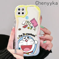 เคส Chenyyyka สำหรับ Realme C21Y C25Y การ์ตูนโดราเอมอนขอบกันกระแทกหลากสีเคสโทรศัพท์โปร่งใสเนื้อครีมปลอกซิลิโคนใสป้องกันเลนส์กล้องเคสนิ่ม