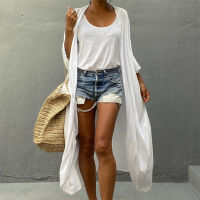 Beach Cover Up Kimono ผู้หญิงฤดูร้อน2023ใหม่ Pareo ชุดว่ายน้ำ Cape Solid Bohemian Tunic ชุดชุดว่ายน้ำ Dropshipping