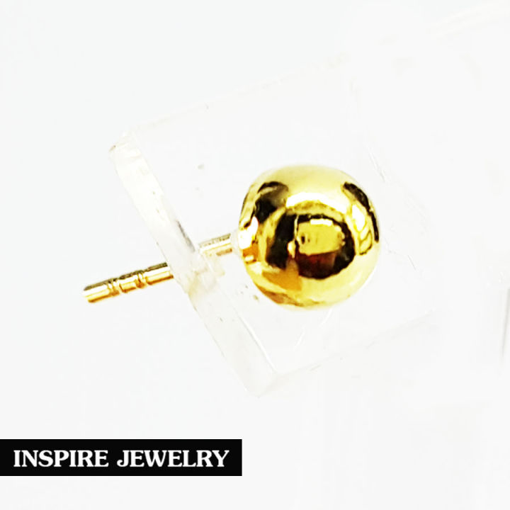 inspire-jewelry-ต่างหูรูปทองกลมขัดเงา-ปักก้าน-งานจิวเวลลี่-งานแบบร้านทอง