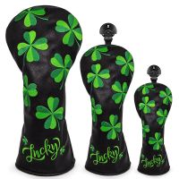 Golf Headcovers For Golf Driver Head Cover Embroidery Lucky Clover Premium Leather Driver Fairway(FW) Wood Hybrid(UT) with Numbe