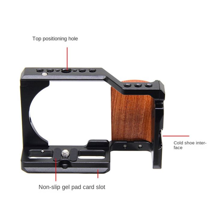 aluminum-alloy-camera-cage-stabilizer-with-wooden-handle-grip-for-sony-zv-e10-protector-cover-with-cold-shoe-mount