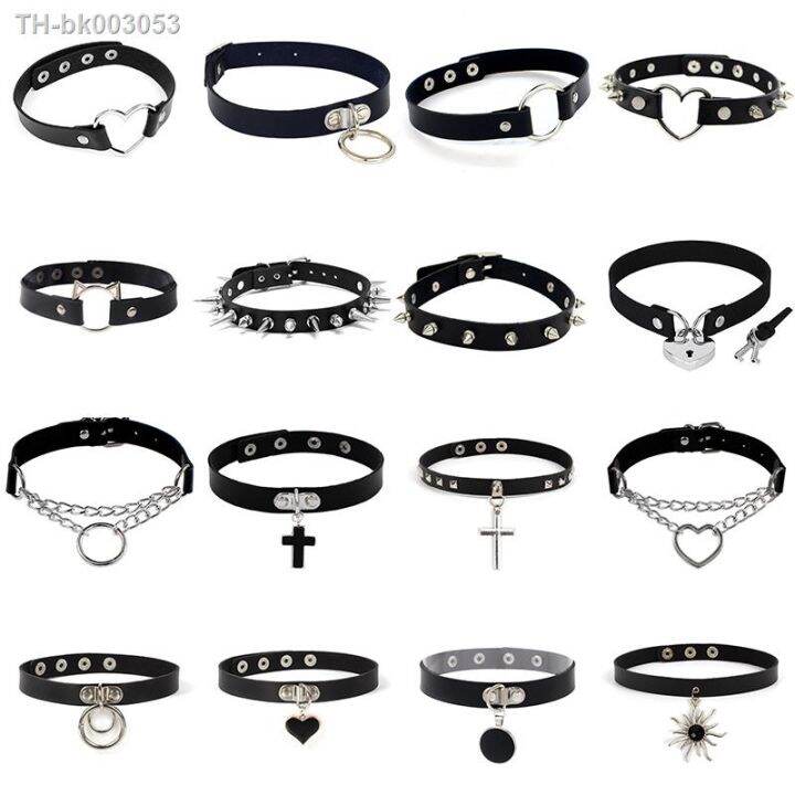 卐 ๑ New Gothic Punk Chocker Hip Hop Rock Sexy Black Faux Leather Rivets