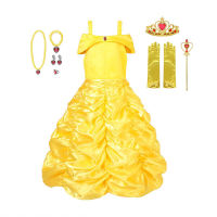 Summer Girls Belle Princess Birthday Fancy Dress Beauty and the Beast Cosplay Costume Kids Halloween Carnival Party Ball Gown