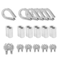 18 PCS M3 (1/8Inch) Wire Rope Accessory Set Silver Stainless Steel M3 Wire Rope Cable Clip Clamp Thimble Crimping Loop Sleeve