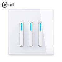 COSWALL 1234 Gang 12 Way Piano Key Design Onoff Wall Light Switch Backlight Data CAT6 HDMI USB Charging Glass Panel สีขาว