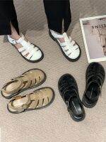 ☃▼ Baotou sandals female fairy style 2023 new summer thick heel all-match casual woven hollow retro Roman shoes