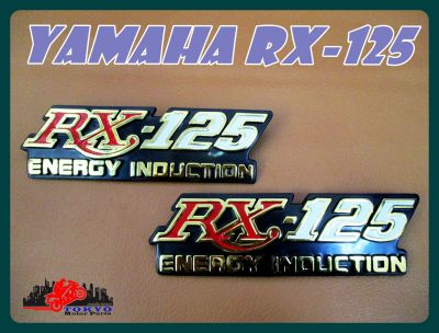 YAMAHA RX125 FUEL TANK EMBLEM LH&amp;RH "RED" &amp; "WHITE" "GOLD RIM" STICKER  // สัญลักษณ์ข้างถังน้ำมันซ้าย-ขวา (สูง 5 ซม.) (ยาว 15 ซม.)