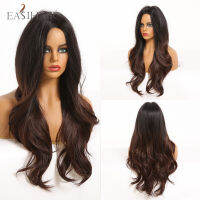 EASIHAIR Long Black Dark Brown Honey Gloden Wavy Wig with Highlights Heat Resistant Synthetic Cosplay Wigs for Black Women Afro