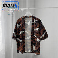 Hanfu เครน RUNAY Chinoiserie แขน3/4แฟชั่นของผู้ชายเสื้อคาร์ดิแกน Kimono ญี่ปุ่นหลวมฤดูร้อนเสื้อคลุมแบบเต๋าชุดเสื้อคลุมกันแดด