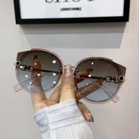 【CC】◕♞  2023 New Round Sunglasses Womens Korean Version Metal Rimless Gradient Glasses Luxury Shades UV400