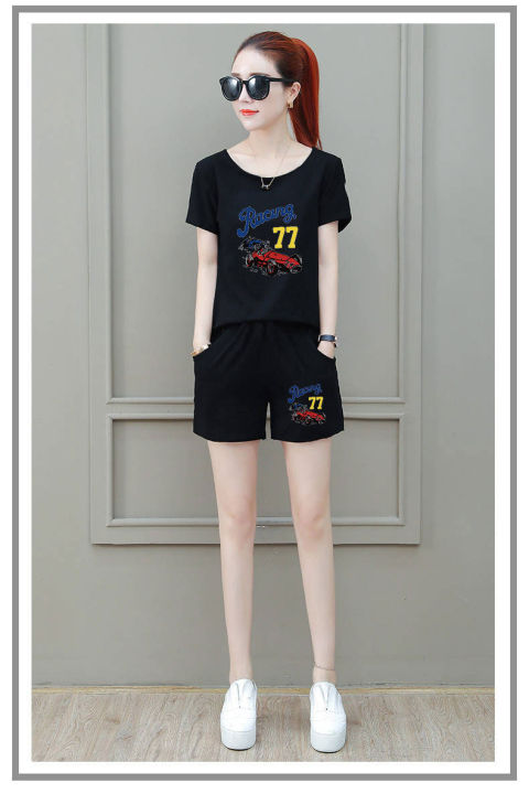 mm404-yy359-ปลีก-ส่ง-ชุดเซ็ทผู้หญิงเสื้อ-กางเกงขาสั้น-ชุดแฟชั่นผู้หญิง-ชุดกีฬาผู้หญิงสไตล์เกาหลี