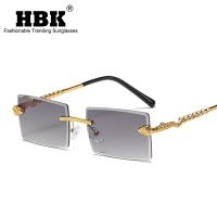 HBK Vintage Fashion Frameless Sunglasses for Women New Serpentine Metal Rimless Sunglasses Men Rectangle Gradient Shades UV400