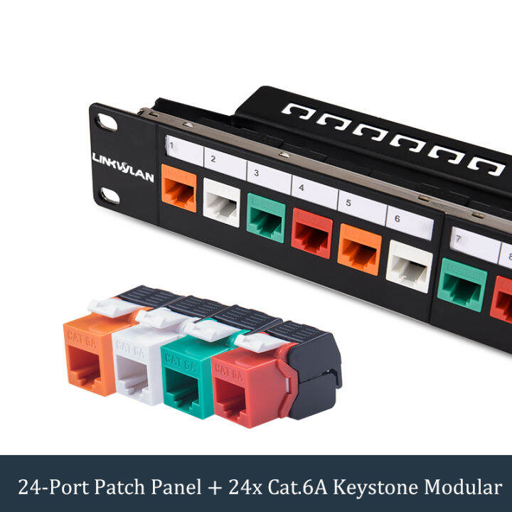 แผงแพทช์โมดูลาร์-cat6-24พอร์ตขนาด19นิ้วรวมแจ็ค-keystone-เครื่องมือ24pcs-rj45