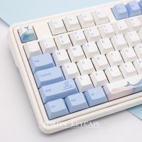 129 Keycap Keycap โปรไฟล์เชอร์รี่ปุ่มกด PBT  คลื่นทะเลสำหรับคีย์บอร์ดแบบกลไกสวิตช์ MX การระเหิดตัวครอบปุ่มคีย์บอร์ดสีฟ้าสีขาว DIY