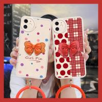 Raised lens imitation leather Phone Case For iphone 12 Mini silicone bracelet Cartoon Skin-friendly feel bowknot cute