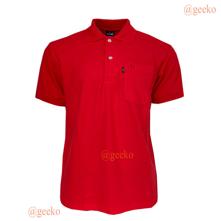 geeko-เสื้อตรากวาง-สีแดงสด-เนื้อผ้า-จูติ-tc-นุ่มสวมใส่สบาย-สวมใส่ได้ยาวนาน-เหมาะสำหรับเสื้อพนักงานบริษัท-ห้างร้าน-ราคาเหมาะสม-ผลิตในประเทศไทย