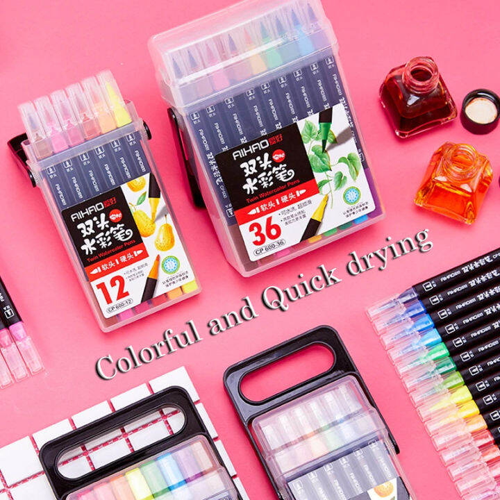 12/18/24/36 Colors Art Water Color Pen Highlighter Markers Coloring Set Brush Pen Dual Tip