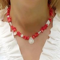 2023 Winter New Style Red Stone Necklace For Women Handmade Natural Pearl Beaded Jewelry Ladies Banquet Charm For Mom GIFT