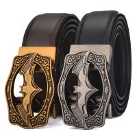 ✌ Vintage Bat Silver Gold Automatic Buckle Belt for Men Genuine Leather Plus Size Big 130 140 150 160 170cm Brown Black Belts 2023