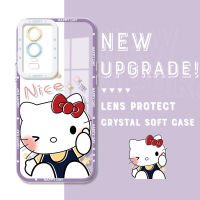 ฟิล์มกันกระแทรกสำหรับ Vivo Y76 5G ของแท้ลายการ์ตูน Hello Kitty Crystal สำหรับเด็กผู้หญิงเด็กผู้ชายปลอกอ่อนคลุมทั้งหมดเคสมือถือใสเพื่อการป้องกันกล้อง