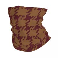 ❐☽✶ Burgundy And Brown Houndstooth Pattern Bandana Neck Warmer Men Women Winter Ski Hiking Scarf Gaiter Face Cover