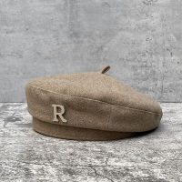 ? Japanese Style Vintage Casual All-Matching R Letter Woolen Cloth Beret Womens Autumn And Winter Painter Cap Fashion Cloth Hat