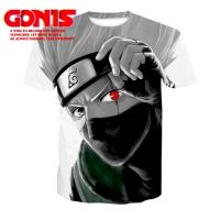 【จัดส่งฟรี】GONIS 3Dพิมพ์เสื้อยืดนารูโตะคาคาชิการ์ตูนพิมพ์ดิจิตอลการ์ตูนรอบคอ