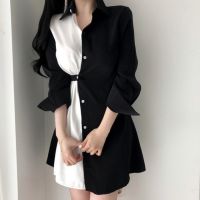 ZZOOI Mozuleva Turn-down Collar Patchwork Shirt Dress for Women 2020 Fashion Casual Single-breasted Female A-line Dress OL Vestidos