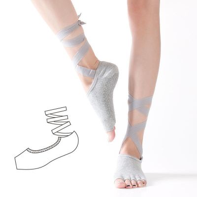 1pair Yoga Socks Sport Non-Slip Toeless Half Toe Socks Lace Strap Cotton For Women Yoga Ballet Pilates Bari Sox