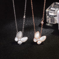 S925 Sterling Silver Diamond White Shell Butterfly Necklace Temperament Wild Natural White Shell Female Clavicle Chain Silver Accessories Female Pendant