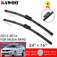 KAWOO Car Wiper Blade for Skoda Rapid 24"&amp; 16" 2012 2013 2014 2015 2016 Fit Push Button Arm Windshield Wipers Blades Accessories