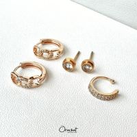 Gigi chain hoop - Shira 14k - Leila earrings set. (เซ็ตต่างหูห่วง เพชรเดี่ยว และ ear cuff)