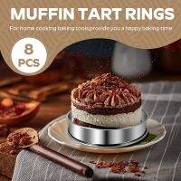 8 Pcs 4.1 Inch Muffin Tart Rings Double Tart Ring Stainless Steel Round Ring Mold for Home Cooking