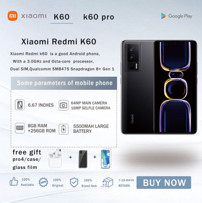 Global version Redmi K60 Snapdragon 8 + โปรเซสเซอร์2K หน้าจอเงาสูง64ล้านกล้องชัดเจน5500MAh แบตเตอรี่อายุการใช้งานยาวนาน8GB + 128GB Xiaomi Redmi 5G