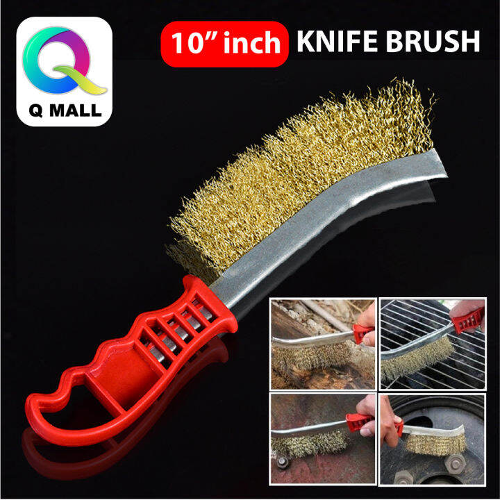 (10" inch) Red Handle Knife Wire Brush Anti Rust Metal Grip Sanding