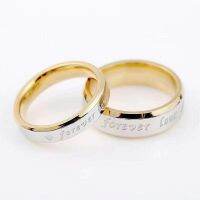 Jindian คู่รัก Vintage Port Letter Titanium Steel Ring แหวนสแตนเลสแฟชั่นเรียบง่าย TOEF